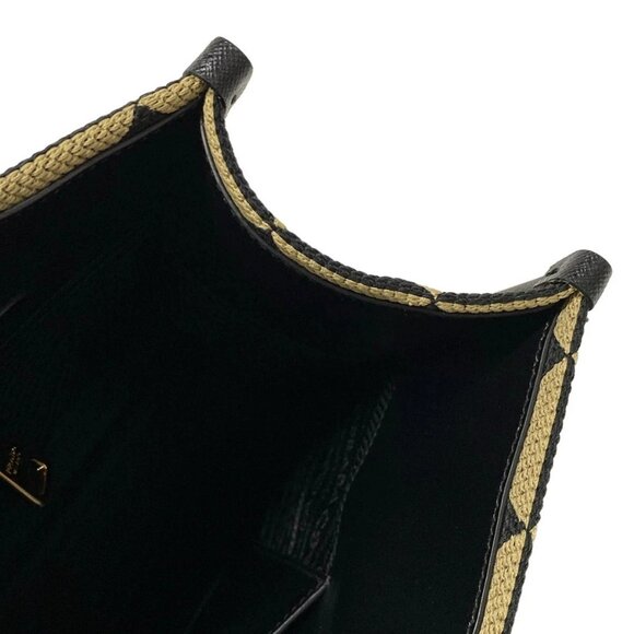Auth PRADA Symbol Embroidery Fabric Large Handbag 1BA356 Black Beige Canvas - - Picture 15 of 15